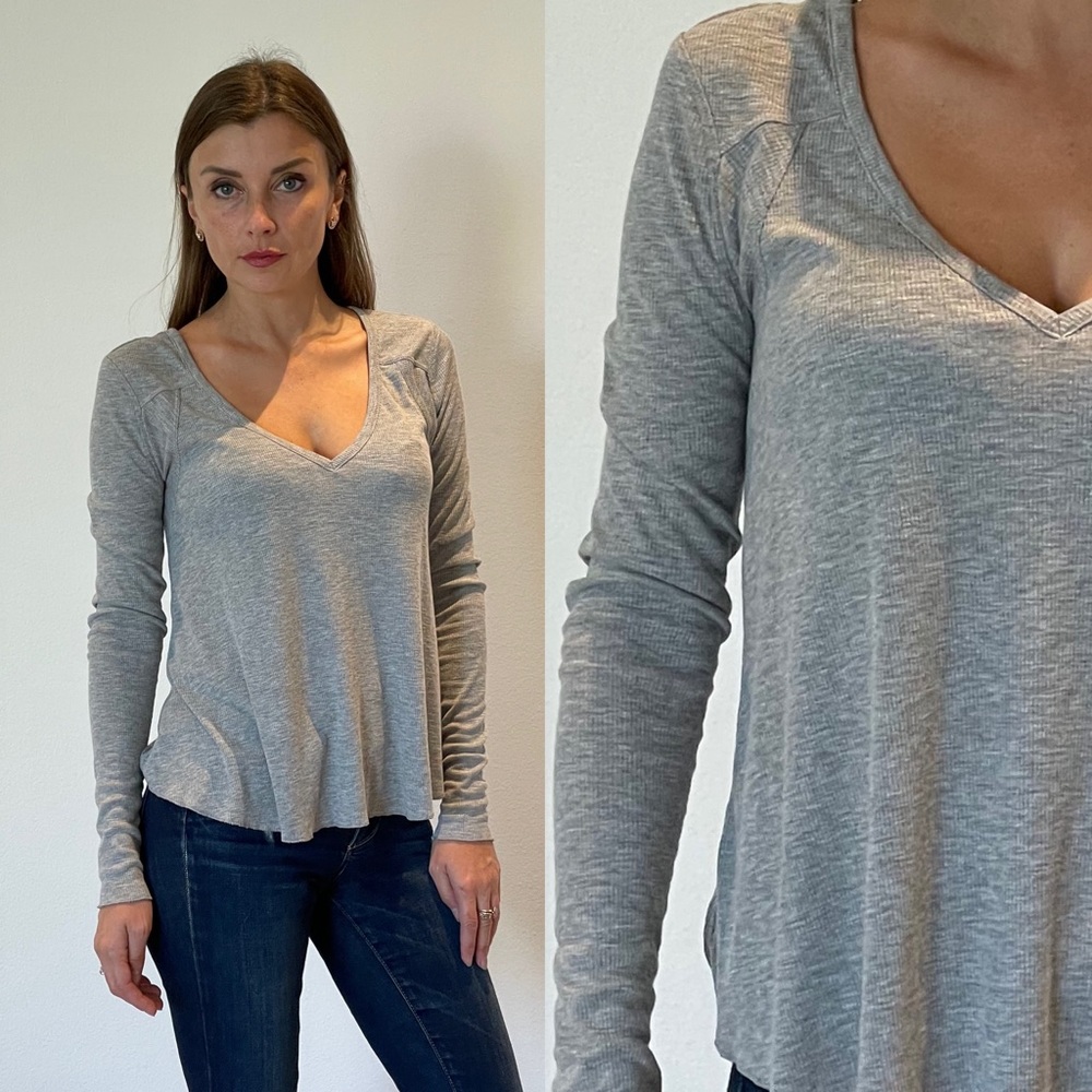 Intimately Free People Rock The Boat Shirt Ribbed V-Neck Long Sleeve Thermal Top